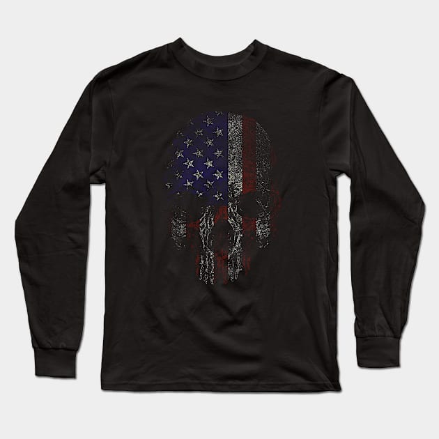 American Flag Skull Long Sleeve T-Shirt by 461VeteranClothingCo